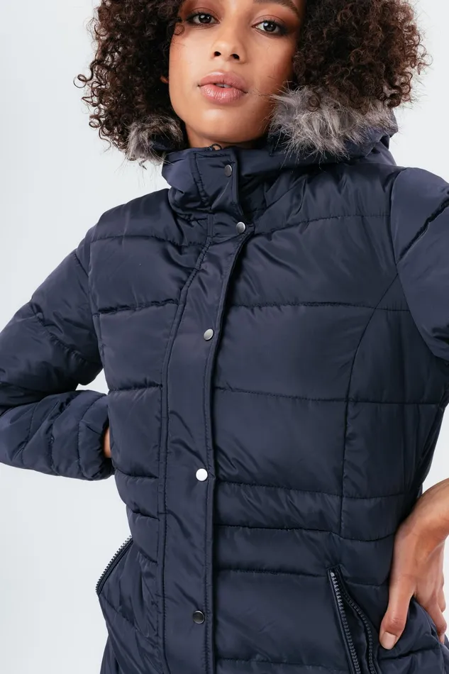 Just Hype Coats and Jackets Hype Navy Mid Length Women039S Padded Coat With Fur