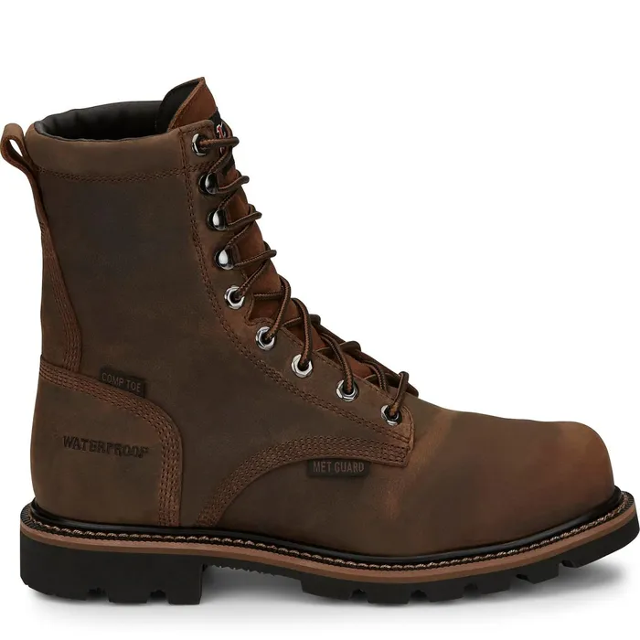 Justin Boots Pulley 8034 Composite Toe Waterproof Work Boot Brown Men Work
