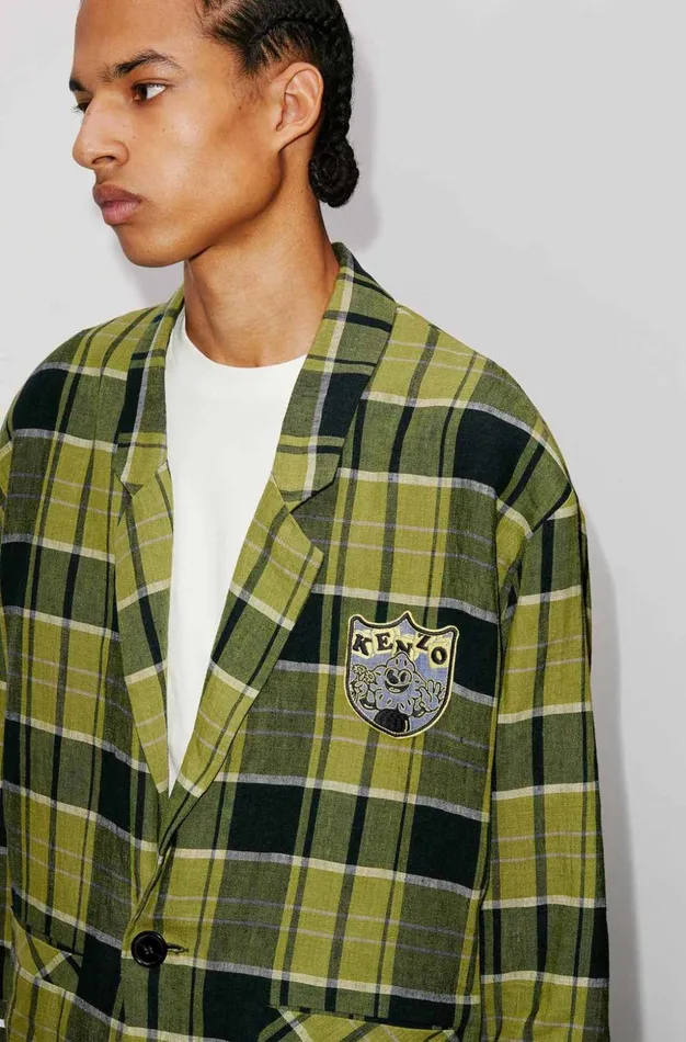 Kenzo Jackets Men 039BOKE Boy039 Check Workwear Jacket Grass Green