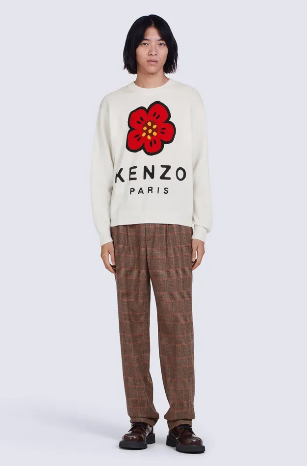 Kenzo Knitwear Men 039BOKE FLOWER039 Merino Wool Jumper Off White