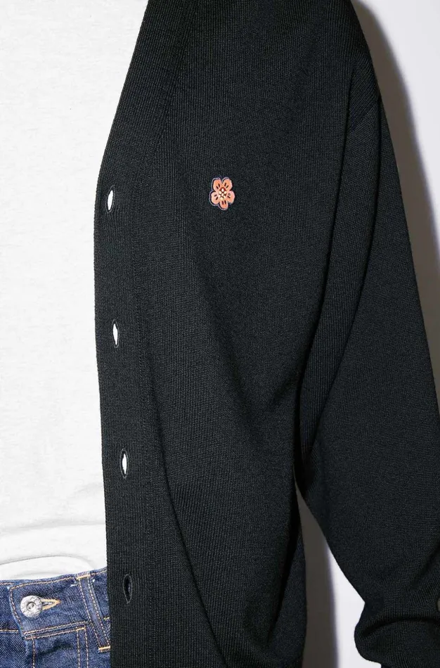 Kenzo Knitwear Men 039BOKE FLOWER039 Wool Cardigan Black