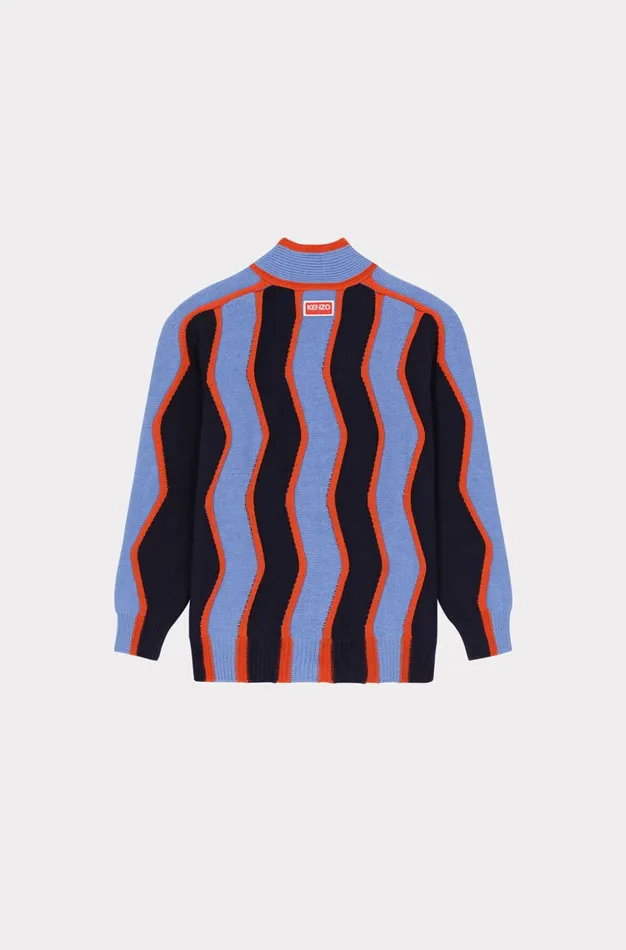 Kenzo Knitwear Men 039Wavy Stripe039 Wool Cardigan Midnight Blue