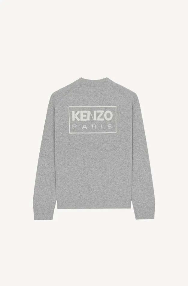 Kenzo Knitwear Men KENZO Paris Merino Wool Cardigan Misty Grey
