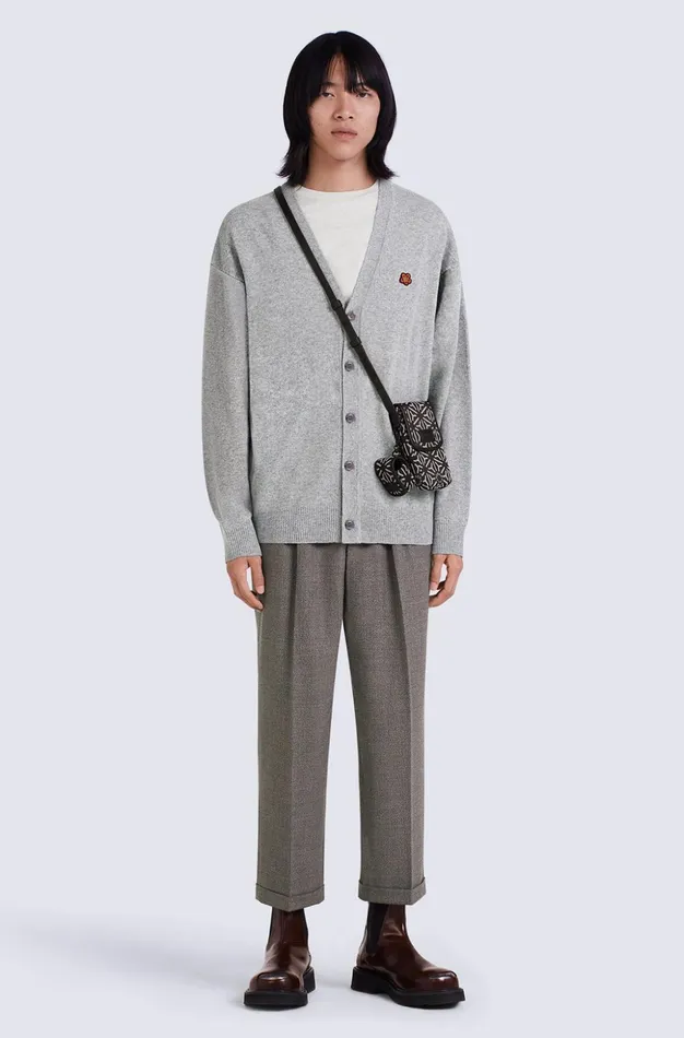 Kenzo Knitwear Men KENZO Paris Merino Wool Cardigan Misty Grey