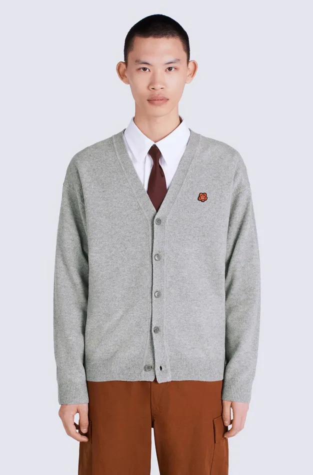 Kenzo Knitwear Men KENZO Paris Merino Wool Cardigan Misty Grey