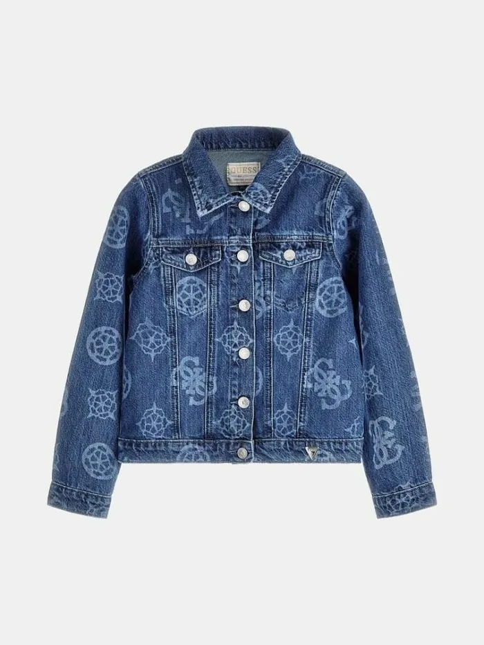 Kids All Over 4g Peony Logo Denim Jacket Blue Multi Guess Coats And Jackets