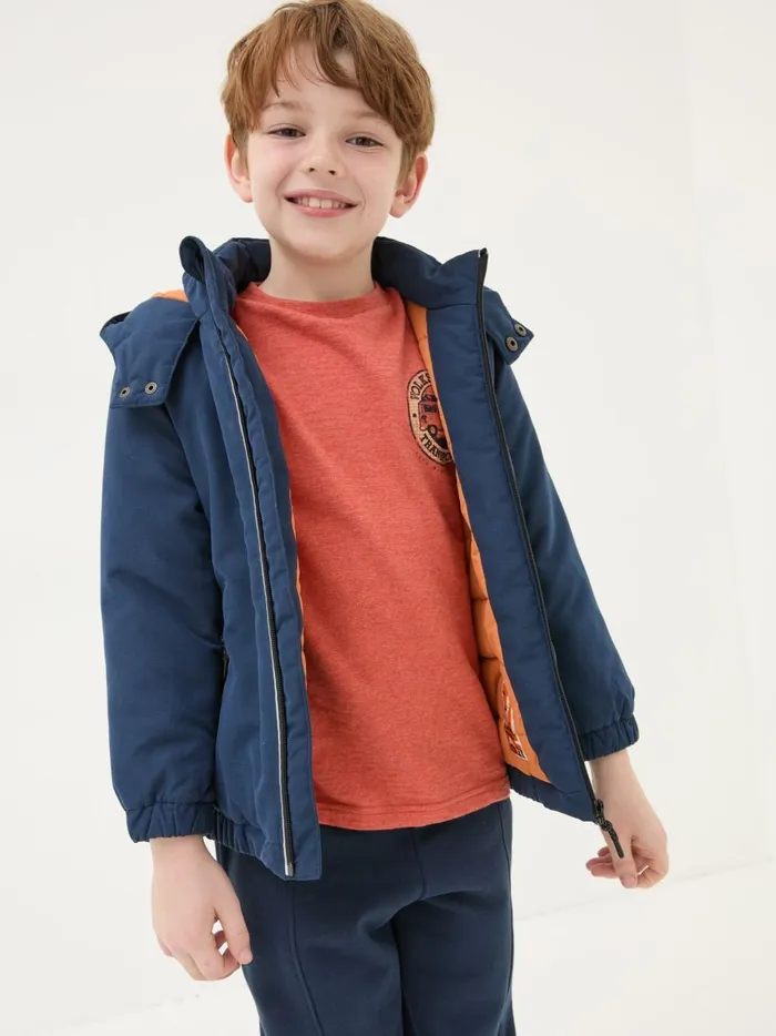 Kids Coats and Jackets Fat Face Archie Navy Blue Hooded Padded Jacket