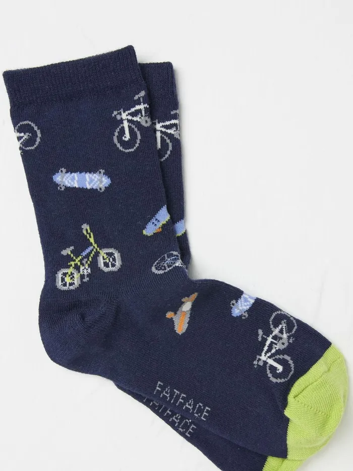 Kids Socks Fat Face Blue Bike and Skate Socks 1 Pack