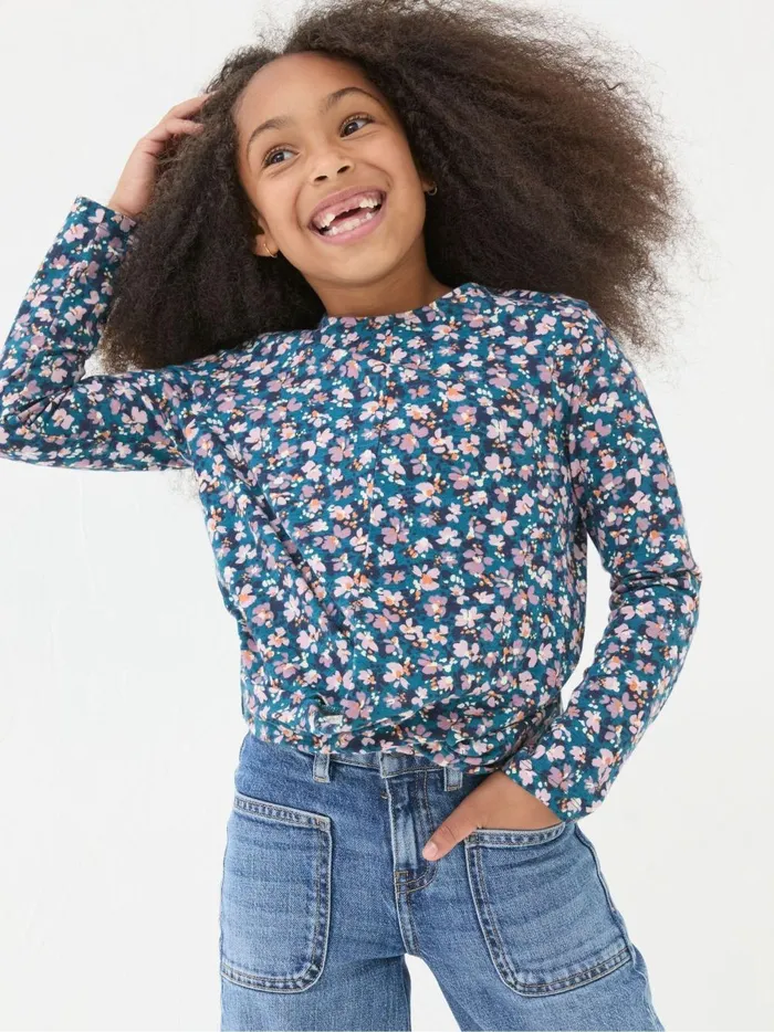 Kids Tops and TShirts Fat Face Blue Floral Knot T Shirt