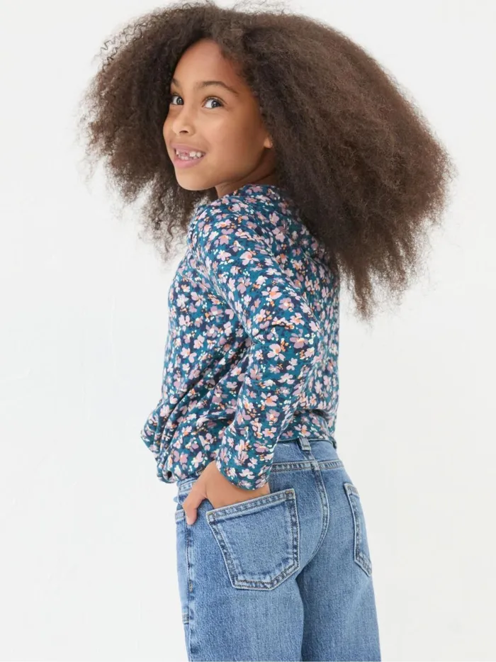 Kids Tops and TShirts Fat Face Blue Floral Knot T Shirt