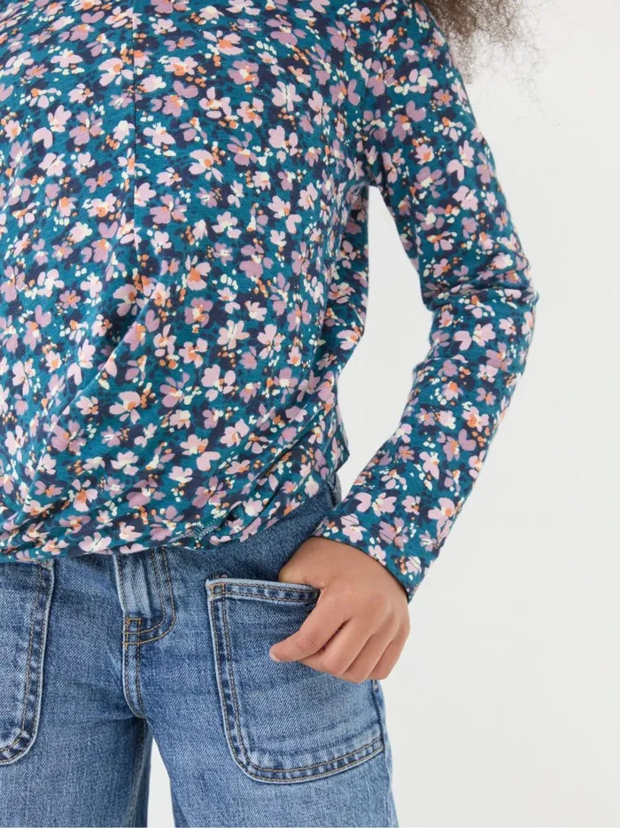 Kids Tops and TShirts Fat Face Blue Floral Knot T Shirt