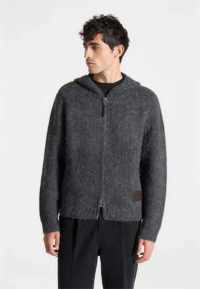 Knitwear Men Manire De Voir MohairBlend Zip Through Hoodie Charcoal Grey