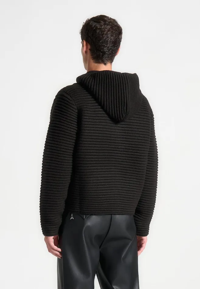 Knitwear Men Manire De Voir Ribbed Knit Zip Up Hoodie Black