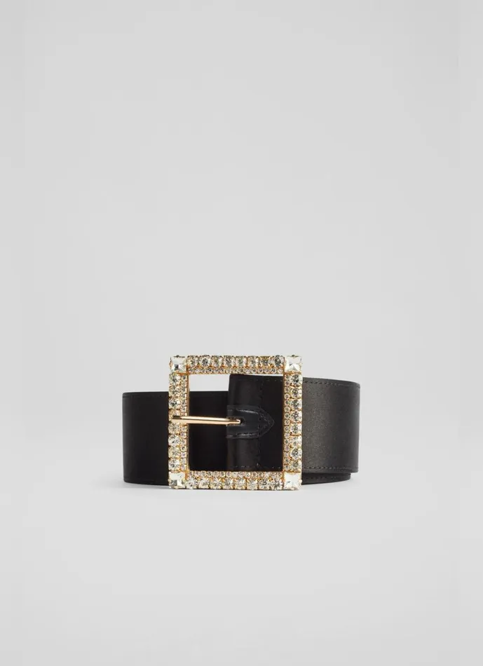 LKBennett Belts Polly Black Satin Crystal Buckle Belt 8211 Women