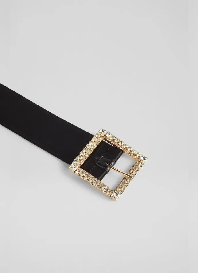 LKBennett Belts Polly Black Satin Crystal Buckle Belt 8211 Women LKBennett Belts Polly Black Satin Crystal Buckle Belt 8211 Women