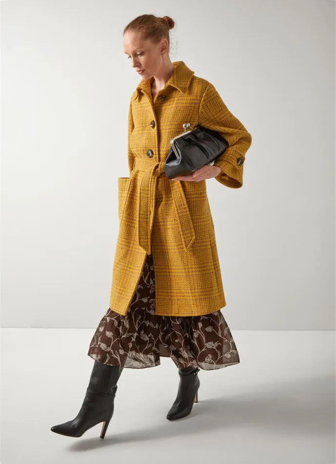 LKBennett Coats and Jackets Blythe Mustard and Camel Statement Check Coat 8211 Women