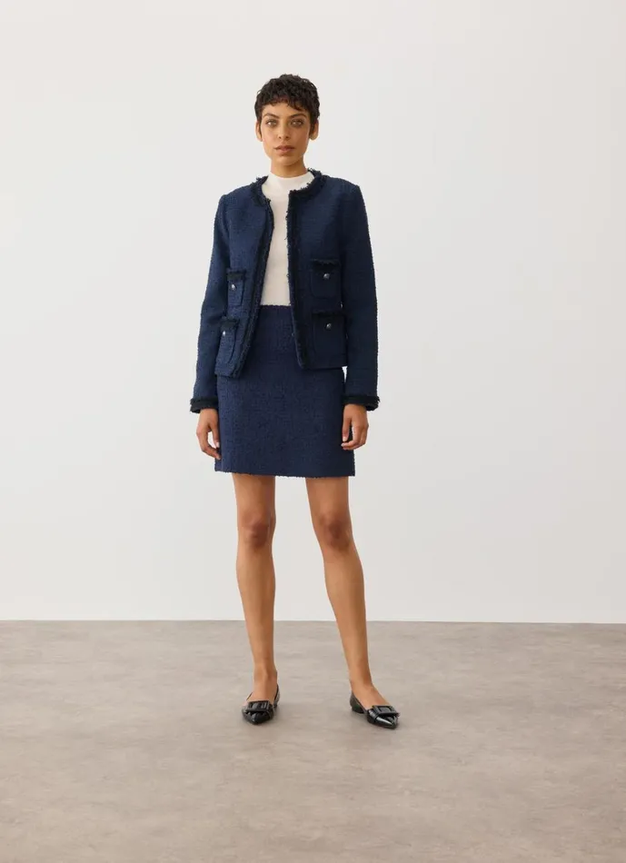 LKBennett Coats and Jackets Charlie Navy Recycled Cotton Tweed And Trim Jacket 8211 Women
