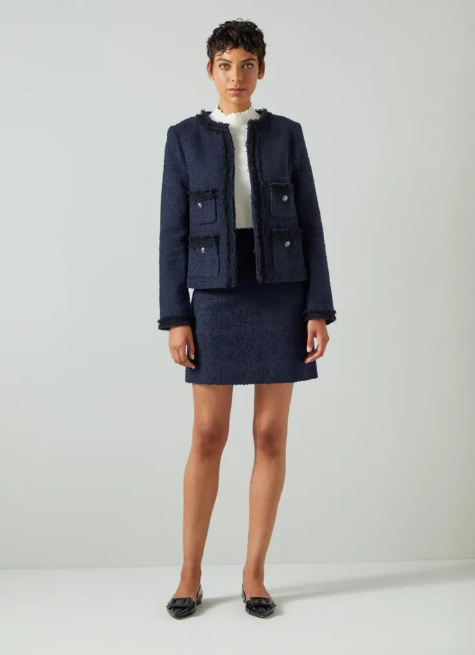 LKBennett Coats and Jackets Charlie Navy Recycled Cotton Tweed And Trim Jacket 8211 Women LKBennett Coats and Jackets Charlie Navy Recycled Cotton Tweed And Trim Jacket 8211 Women