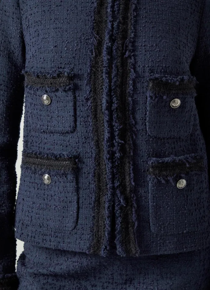 LKBennett Coats and Jackets Charlie Navy Recycled Cotton Tweed And Trim Jacket 8211 Women LKBennett Coats and Jackets Charlie Navy Recycled Cotton Tweed And Trim Jacket 8211 Women