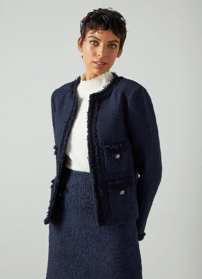 LKBennett Coats and Jackets Charlie Navy Recycled Cotton Tweed And Trim Jacket 8211 Women LKBennett Coats and Jackets Charlie Navy Recycled Cotton Tweed And Trim Jacket 8211 Women