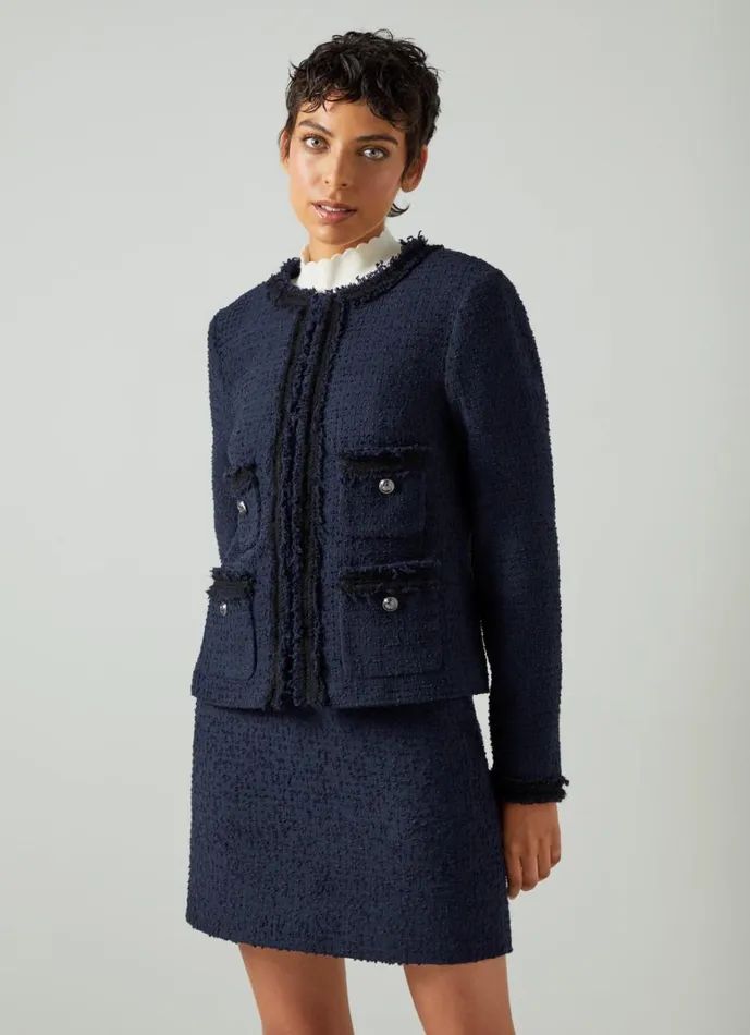 LKBennett Coats and Jackets Charlie Navy Recycled Cotton Tweed And Trim Jacket 8211 Women LKBennett Coats and Jackets Charlie Navy Recycled Cotton Tweed And Trim Jacket 8211 Women
