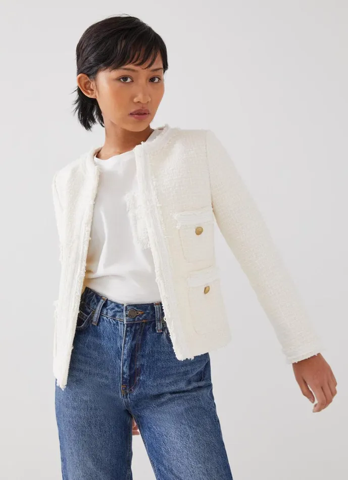 LKBennett Coats and Jackets Charlie Petite Ivory Recycled Cotton Tweed Jacket 8211 Women