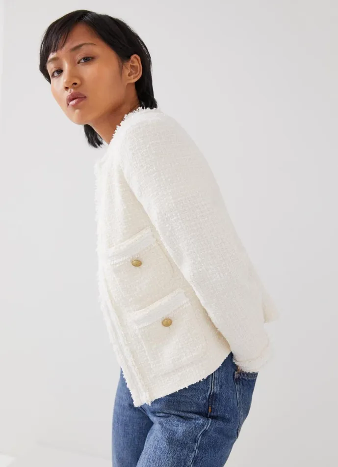LKBennett Coats and Jackets Charlie Petite Ivory Recycled Cotton Tweed Jacket 8211 Women LKBennett Coats and Jackets Charlie Petite Ivory Recycled Cotton Tweed Jacket 8211 Women