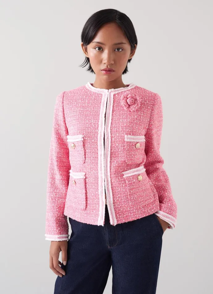 LKBennett Coats and Jackets Charlie Petite Pink and Ivory Recycled Cotton Tweed Jacket 8211 Women