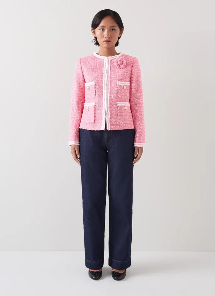 LKBennett Coats and Jackets Charlie Petite Pink and Ivory Recycled Cotton Tweed Jacket 8211 Women LKBennett Coats and Jackets Charlie Petite Pink and Ivory Recycled Cotton Tweed Jacket 8211 Women