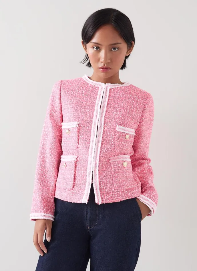 LKBennett Coats and Jackets Charlie Petite Pink and Ivory Recycled Cotton Tweed Jacket 8211 Women LKBennett Coats and Jackets Charlie Petite Pink and Ivory Recycled Cotton Tweed Jacket 8211 Women