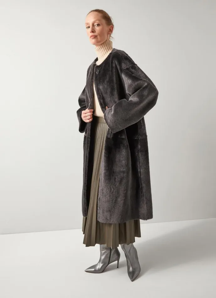 LKBennett Coats and Jackets Gil Grey Black Premium Sheepskin Coat 8211 Women