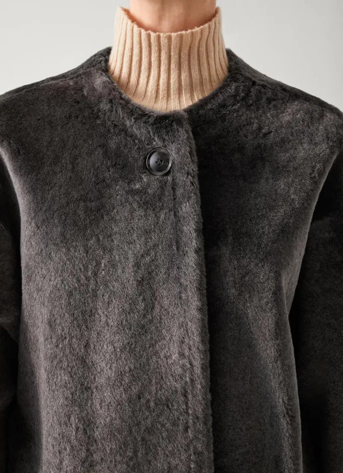 LKBennett Coats and Jackets Gil Grey Black Premium Sheepskin Coat 8211 Women LKBennett Coats and Jackets Gil Grey Black Premium Sheepskin Coat 8211 Women