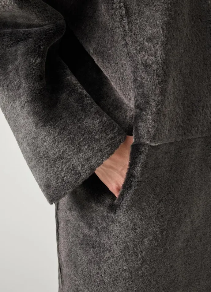 LKBennett Coats and Jackets Gil Grey Black Premium Sheepskin Coat 8211 Women LKBennett Coats and Jackets Gil Grey Black Premium Sheepskin Coat 8211 Women