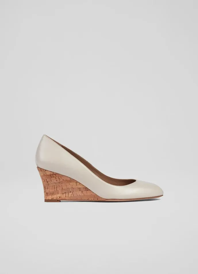 LKBennett Court Shoes Eevi Ecru Leather Cork Wedges 8211 Women