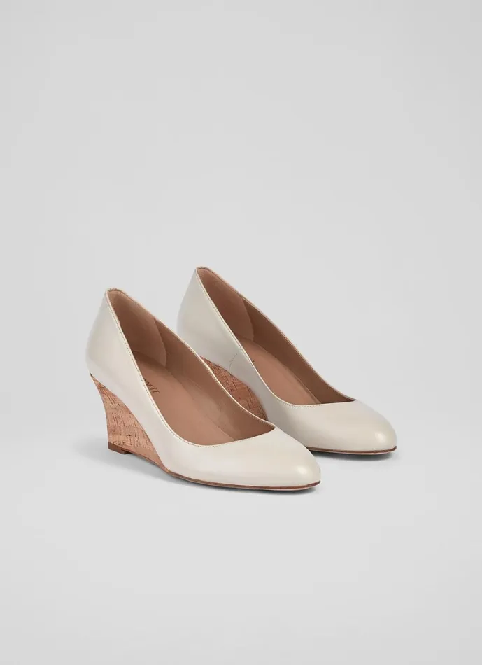 LKBennett Court Shoes Eevi Ecru Leather Cork Wedges 8211 Women LKBennett Court Shoes Eevi Ecru Leather Cork Wedges 8211 Women