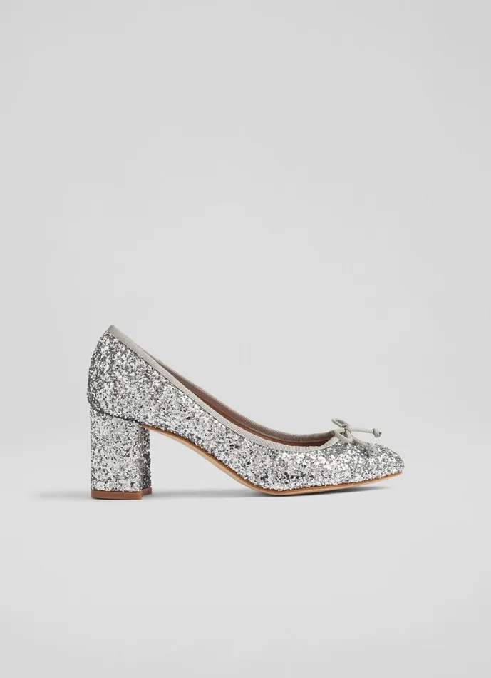 LKBennett Court Shoes Juliette Silver High Heel Grosgrain Ballerina Court 8211 Women