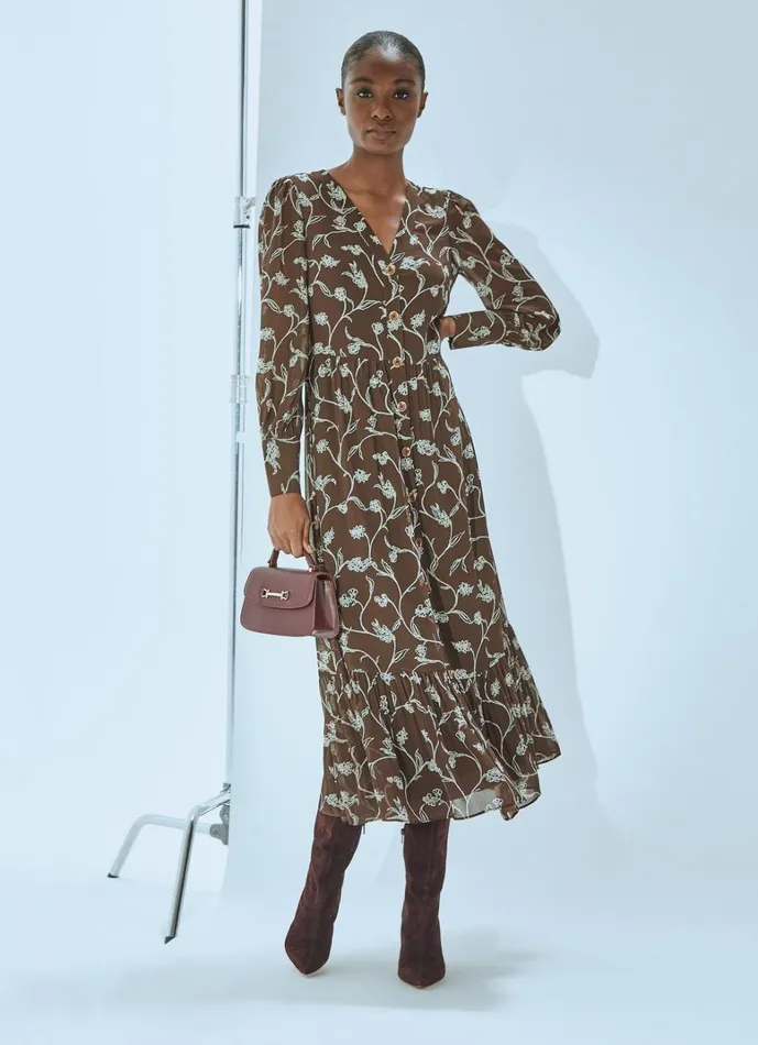 LKBennett Dresses Lucian Chocolate and Birch Tiered Dress 8211 Women