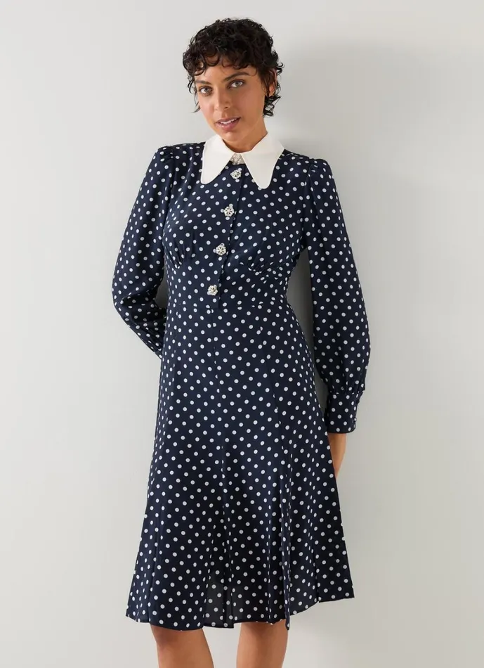 LKBennett Dresses Mathilde Navy and Cream Polka Dot Silk Tea Dress 8211 Women LKBennett Dresses Mathilde Navy and Cream Polka Dot Silk Tea Dress 8211 Women