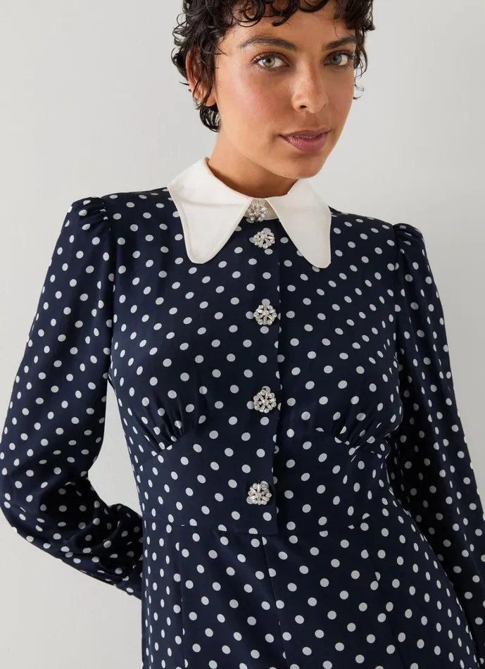 LKBennett Dresses Mathilde Navy and Cream Polka Dot Silk Tea Dress 8211 Women LKBennett Dresses Mathilde Navy and Cream Polka Dot Silk Tea Dress 8211 Women