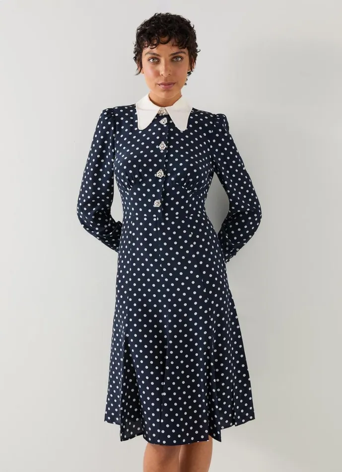 LKBennett Dresses Mathilde Navy and Cream Polka Dot Silk Tea Dress 8211 Women LKBennett Dresses Mathilde Navy and Cream Polka Dot Silk Tea Dress 8211 Women