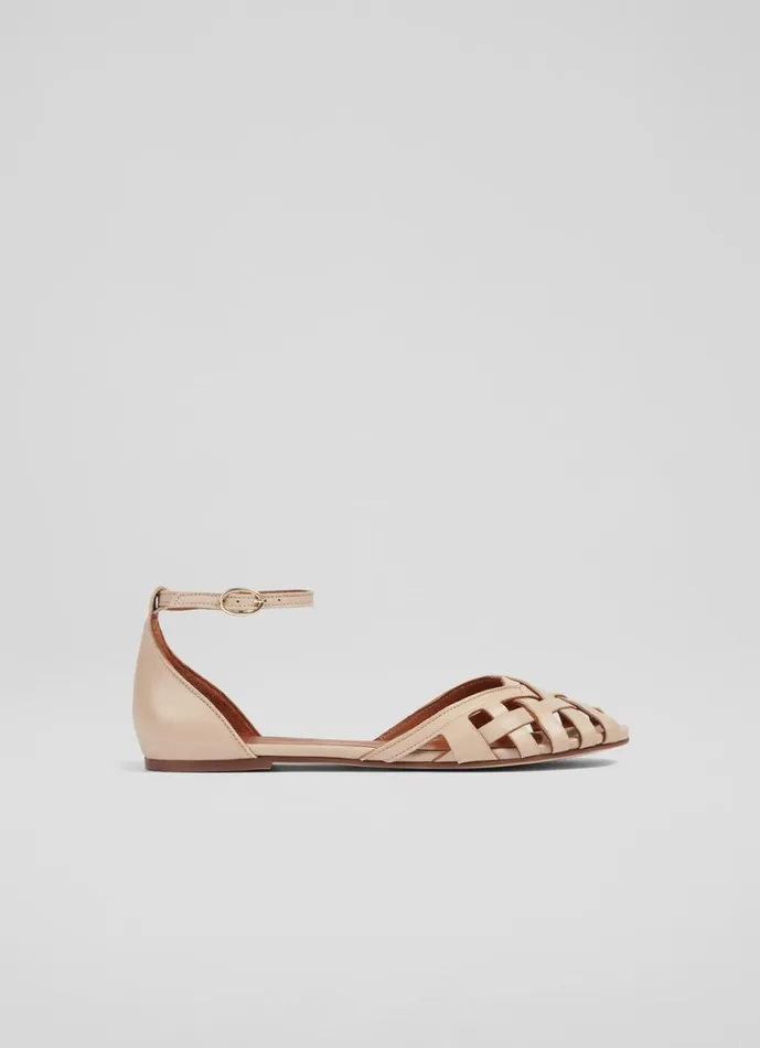 LKBennett Flats Bianca Camel Leather CageFront Flat Sandals 8211 Women
