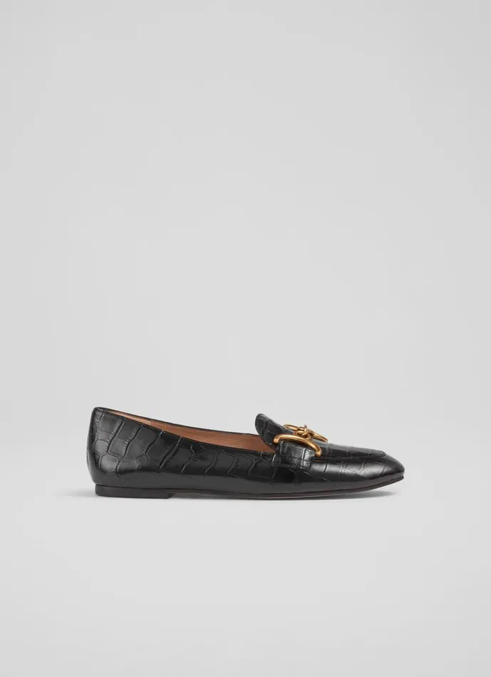 LKBennett Flats Daphne Black CrocEffect Leather Loafers 8211 Women