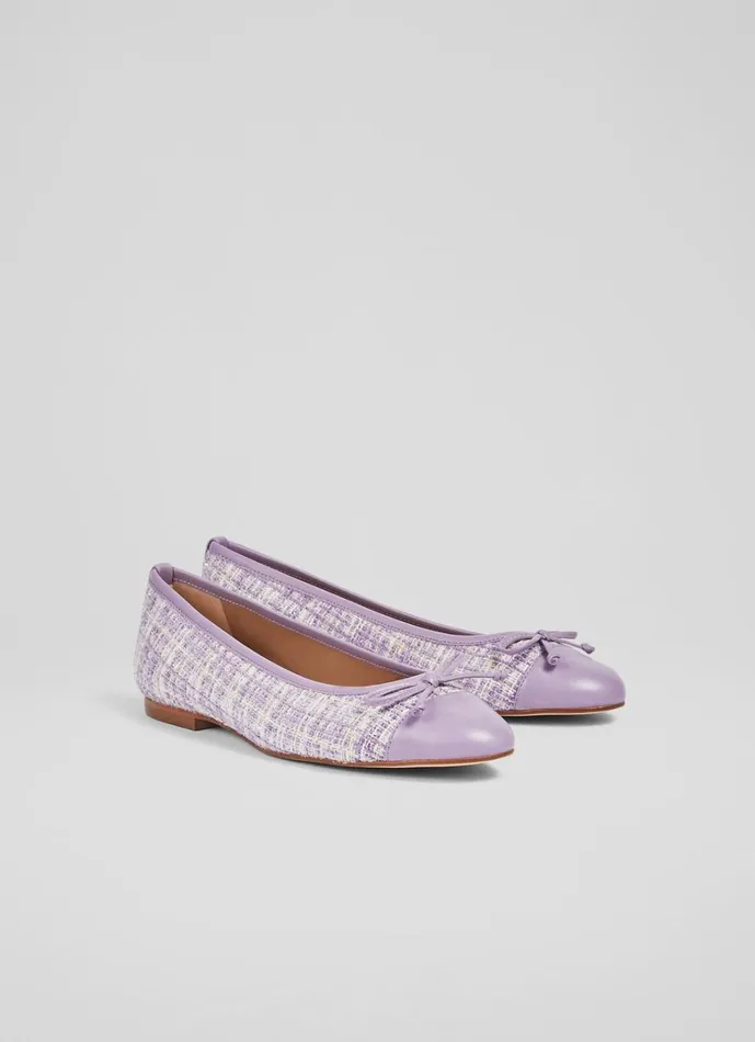 LKBennett Flats Kara Lilac Tweed And Leather Toe Cap Ballet Pumps 8211 Women LKBennett Flats Kara Lilac Tweed And Leather Toe Cap Ballet Pumps 8211 Women