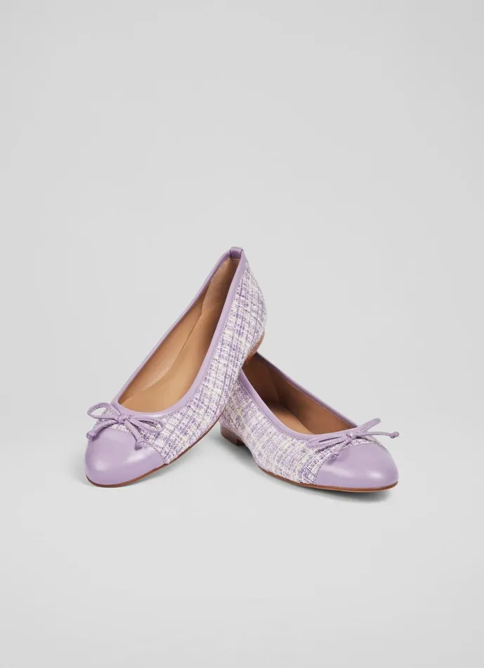 LKBennett Flats Kara Lilac Tweed And Leather Toe Cap Ballet Pumps 8211 Women LKBennett Flats Kara Lilac Tweed And Leather Toe Cap Ballet Pumps 8211 Women