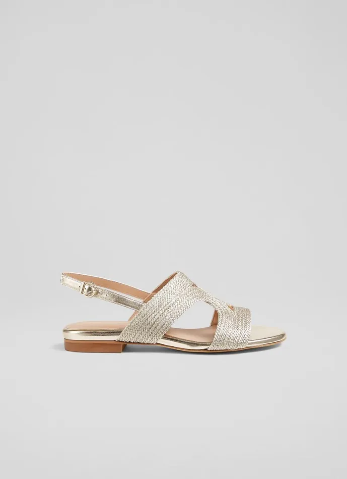 LKBennett Flats Serena Gold Metallic Yarn Sandal 8211 Women