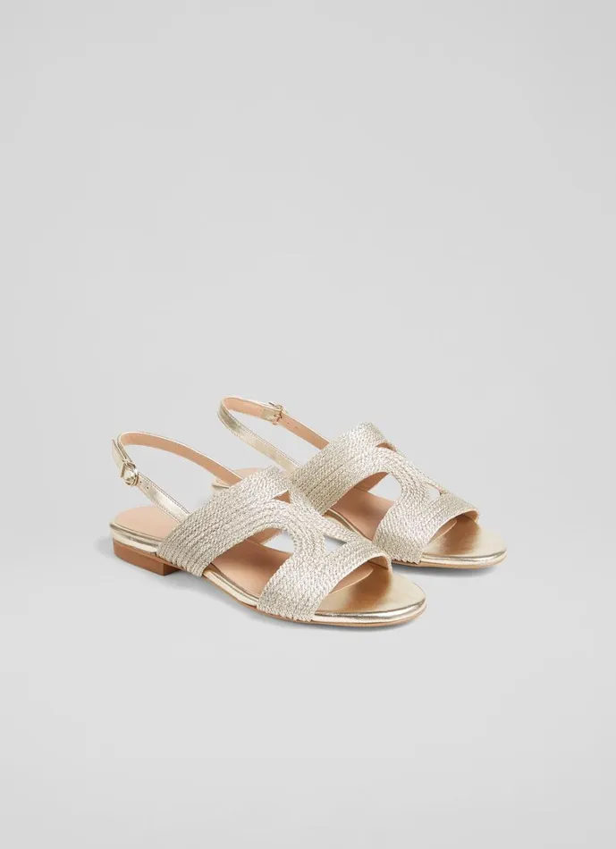 LKBennett Flats Serena Gold Metallic Yarn Sandal 8211 Women LKBennett Flats Serena Gold Metallic Yarn Sandal 8211 Women