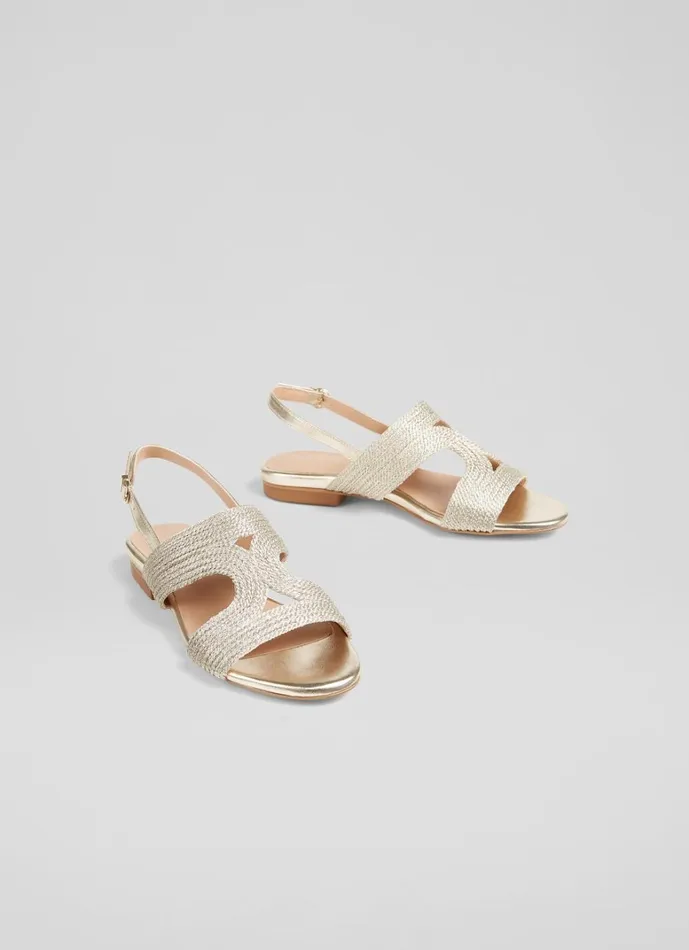 LKBennett Flats Serena Gold Metallic Yarn Sandal 8211 Women LKBennett Flats Serena Gold Metallic Yarn Sandal 8211 Women