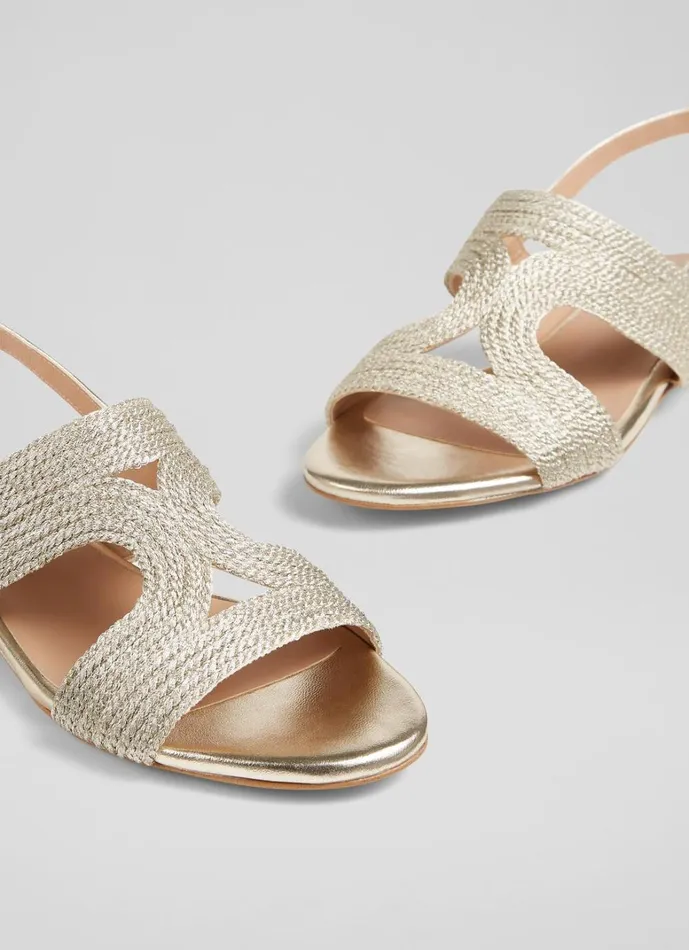 LKBennett Flats Serena Gold Metallic Yarn Sandal 8211 Women LKBennett Flats Serena Gold Metallic Yarn Sandal 8211 Women