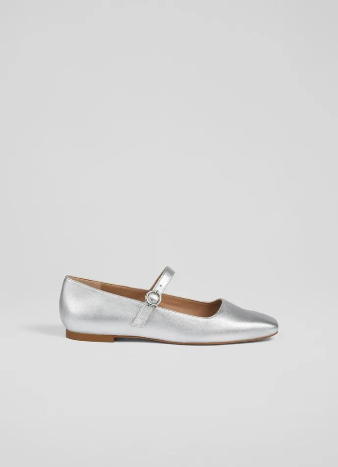 LKBennett Flats Willow Silver Leather Mary Jane Flats 8211 Women