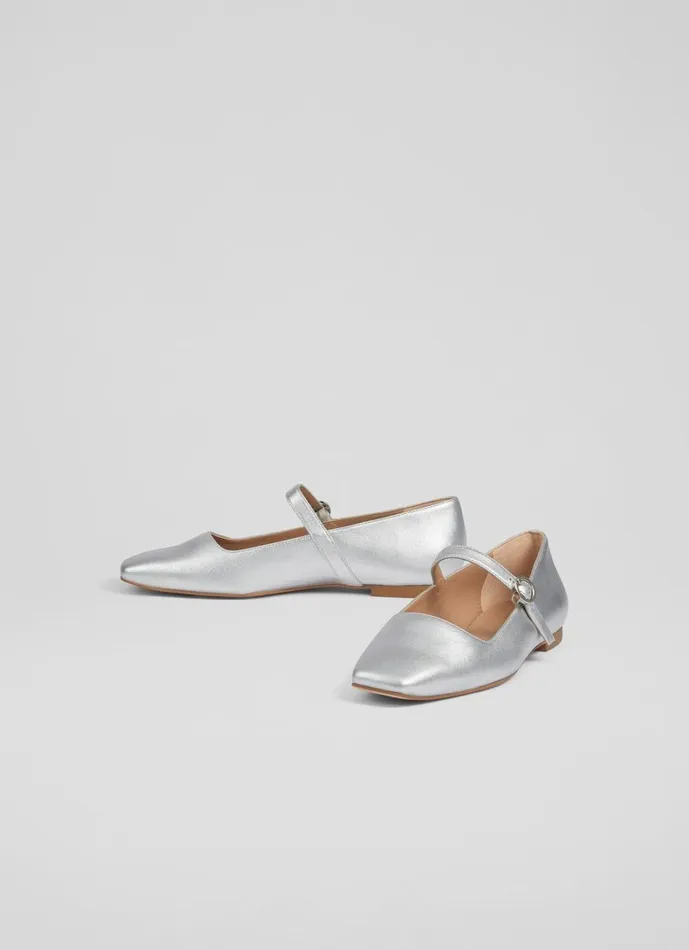LKBennett Flats Willow Silver Leather Mary Jane Flats 8211 Women LKBennett Flats Willow Silver Leather Mary Jane Flats 8211 Women